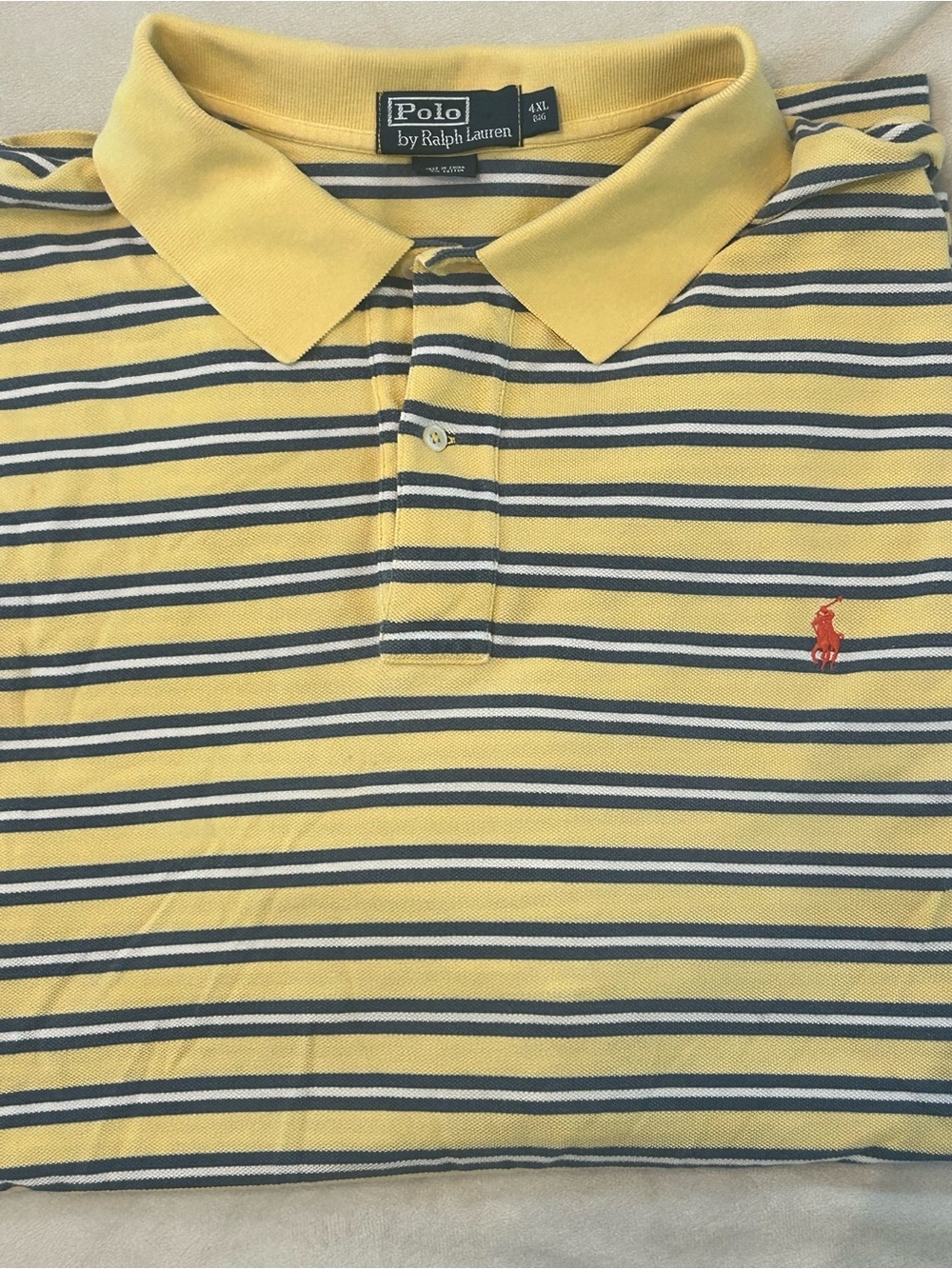 Polo Ralph Lauren Men 4XL Big Yellow Blue Striped Cotton Short Sleeve Polo Shirt
